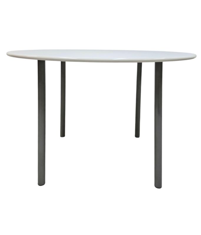 Vintage White Round Dining Table with Matte Metal Legs Vintage White Round Dining Table with Matte Metal Legs