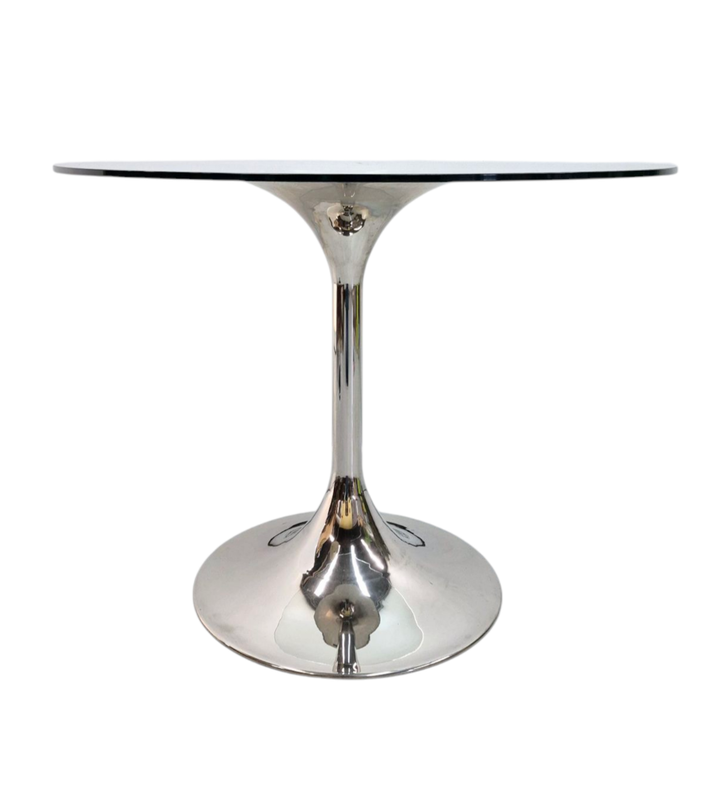 80s Vintage Chrome Tulip Table with Glass Top