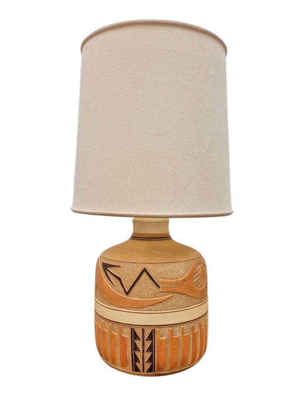 Large Vintage Hand Etched Navajo Motif Ceramic Lamp