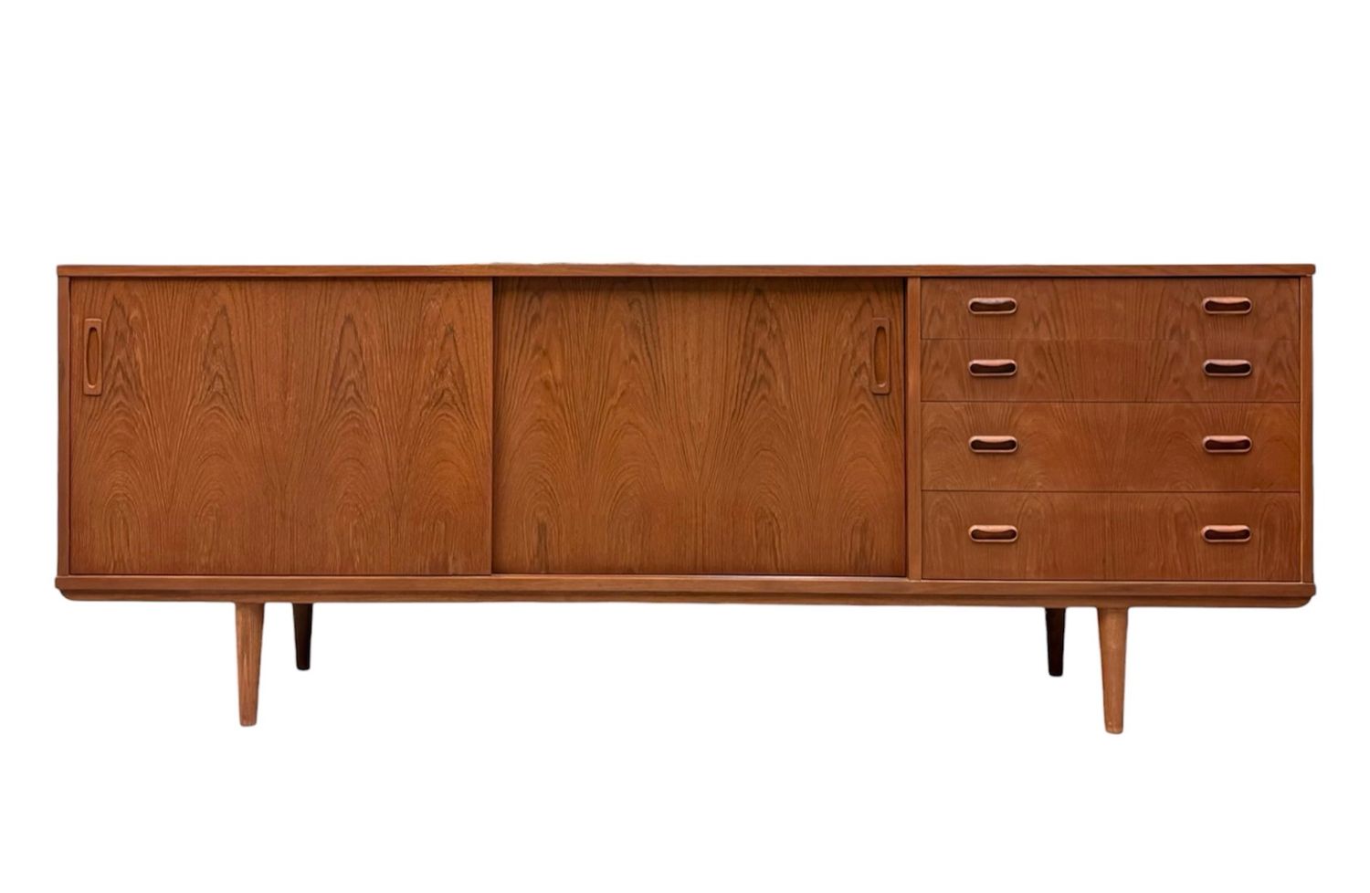 Mid Century Teak Credenza Sideboard with Four Drawers on the Right