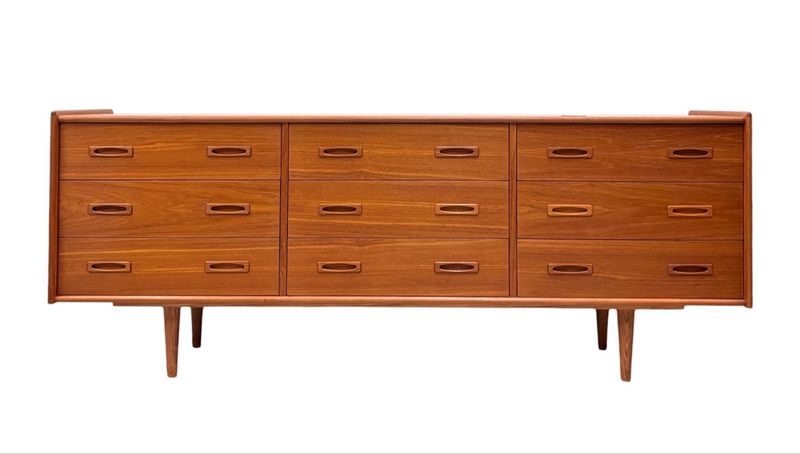 Mid Century Teak Nine Drawer Dresser