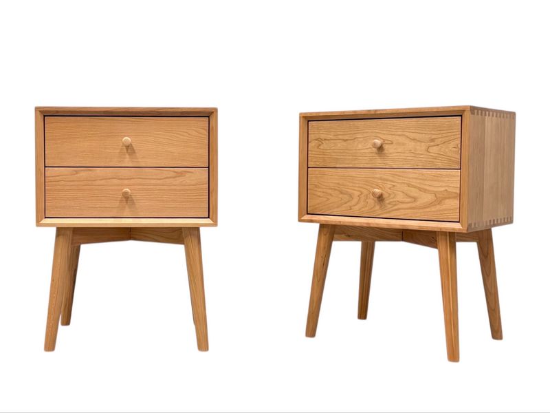 24" Tall Pair of Mid Century Modern Style Solid Cherry Wood Nightstands