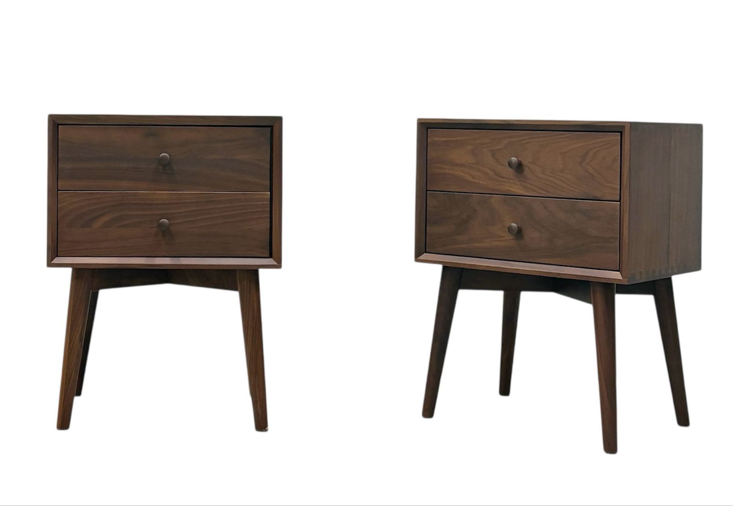 24 24" Tall Pair of Mid Century Modern Style Solid Walnut Nightstands