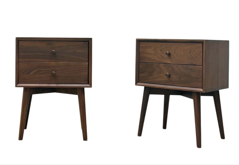 24" Tall Pair of Mid Century Modern Style Solid Walnut Nightstands