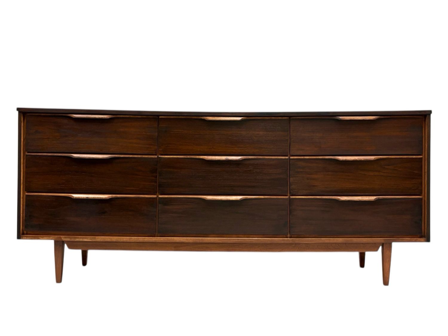 Mid Century Walnut Nine Drawer Dresser In Espresso