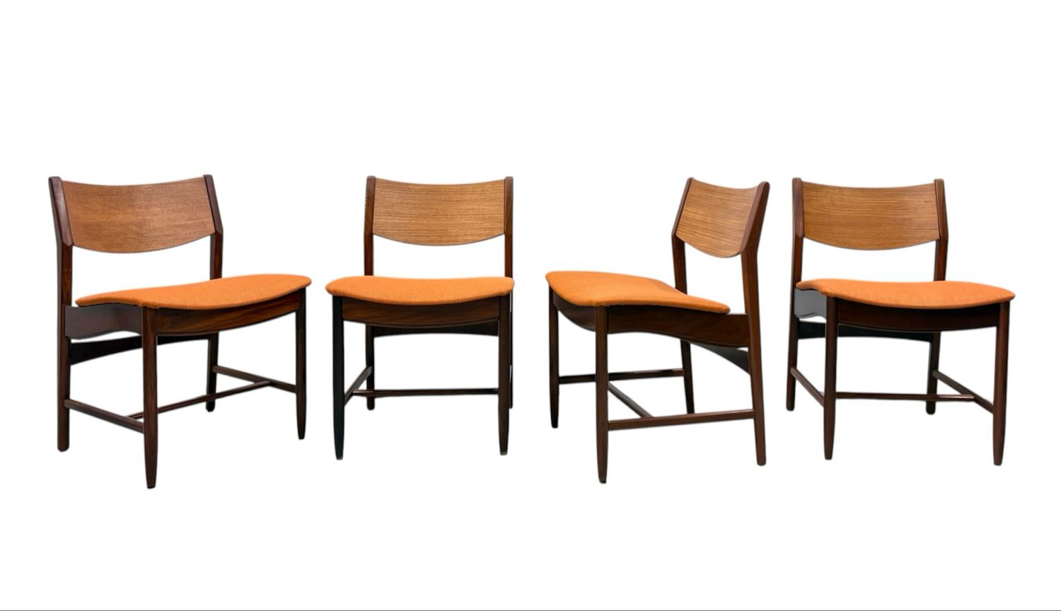 Set of 4 Danish Mid Century Afromosia Teak Chairs with Orange Fabric Seats by Glostrup Møbelfabrik Set of 4 Danish Mid Century Afromosia Teak Chairs with Orange Fabric Seats by Glostrup Møbelfabrik