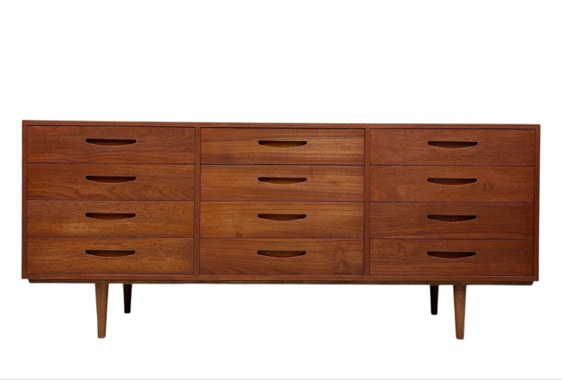 Mid Century Solid Teak 12 Drawer Dresser