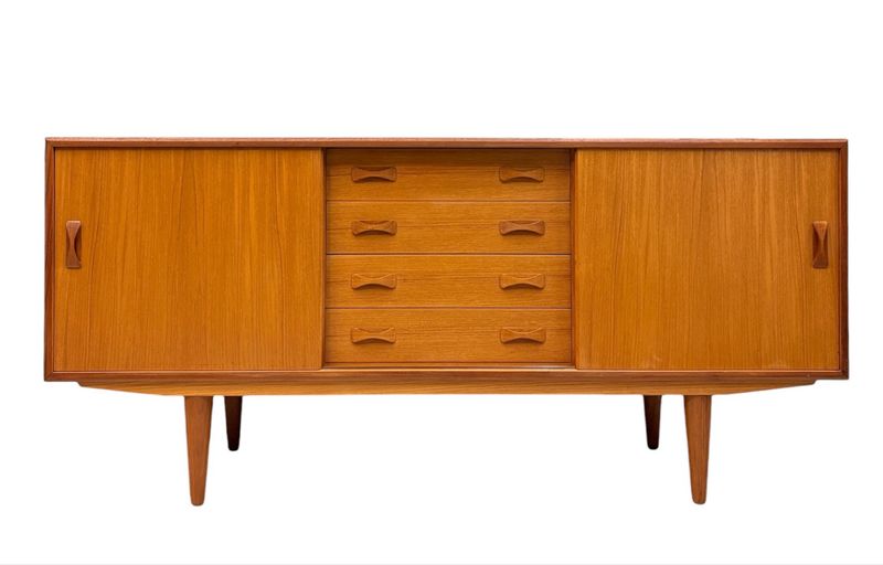 Danish Mid Century Teak Credenza With Four Drawers in the Middle by Clausen and Son