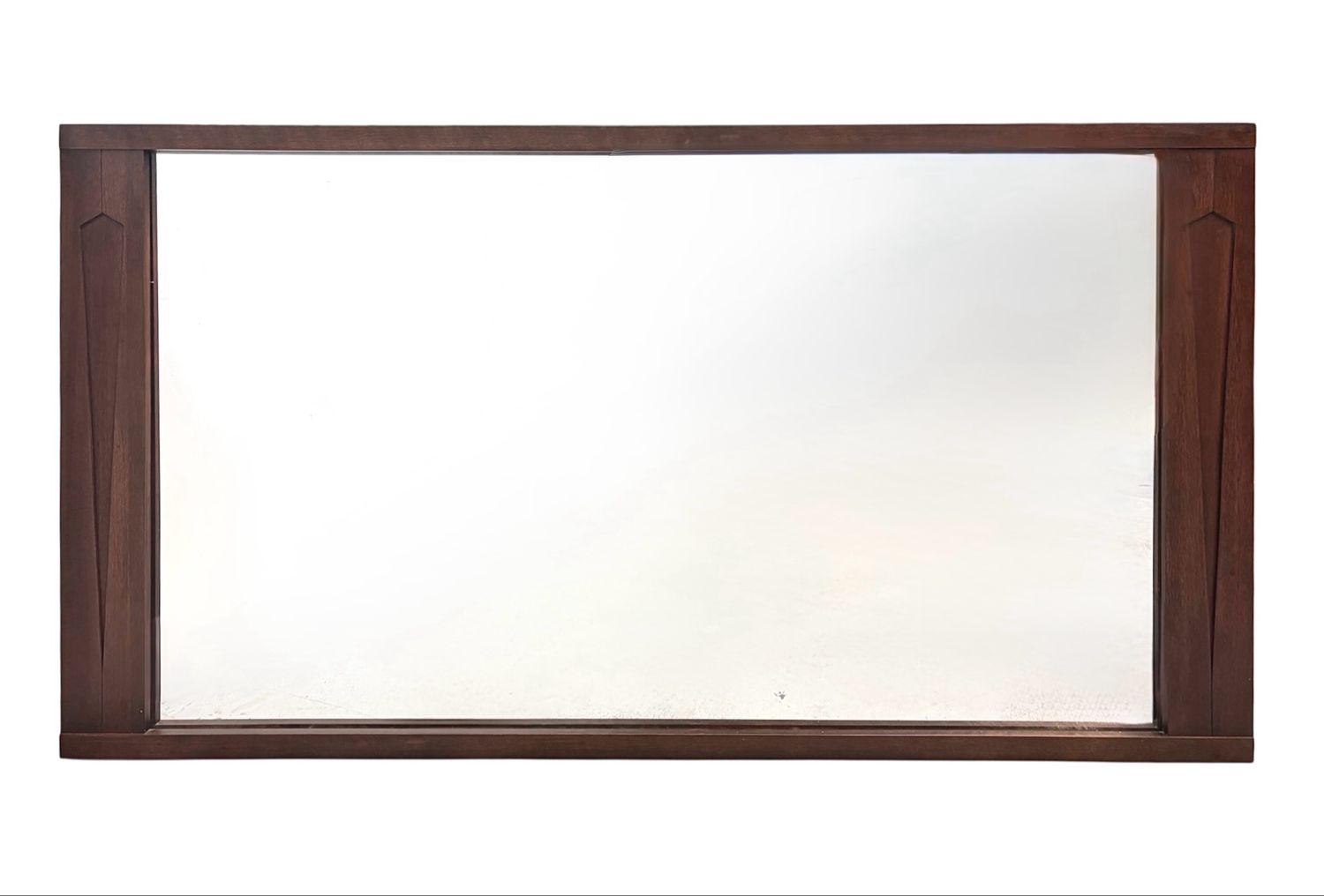 Large Mid Century Walnut Frame Mirror With Diamond Engravings