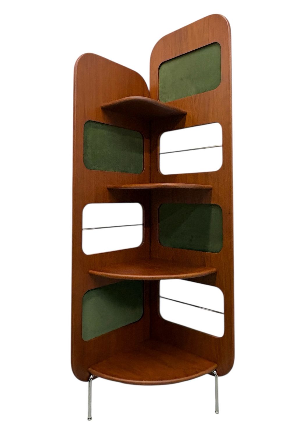 Retro Modern Solid Wood Corner Shelf On Steel Tubular Legs