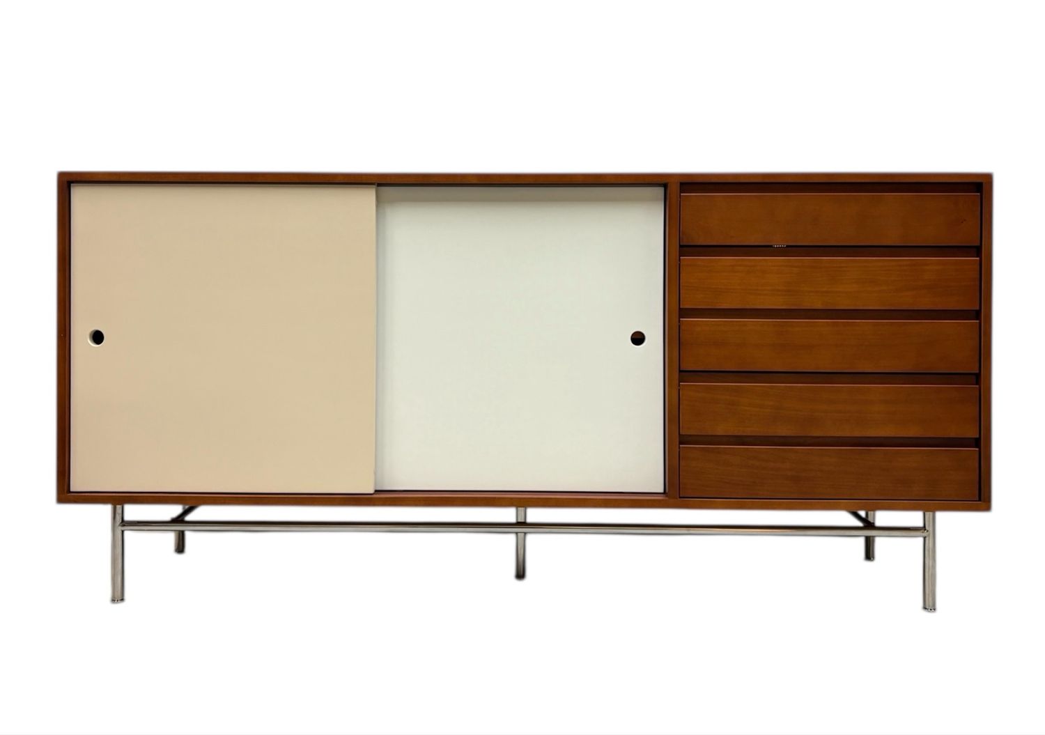 Large Retro Modern Solid Wood Credenza on Steel Tubular Legs Large Retro Modern Solid Wood Credenza on Steel Tubular Legs