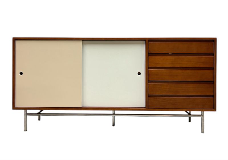 Large Retro Modern Solid Wood Credenza on Steel Tubular Legs Large Retro Modern Solid Wood Credenza on Steel Tubular Legs