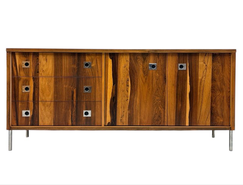 Post Modern Vintage Rosewood and Elm Six Drawer Dresser or Credenza by Henri Vallières