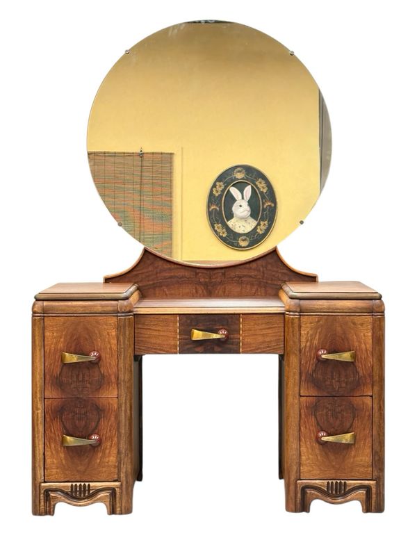 1930s Hungley Furniture Art Deco Walnut Vanity Table with Mirror