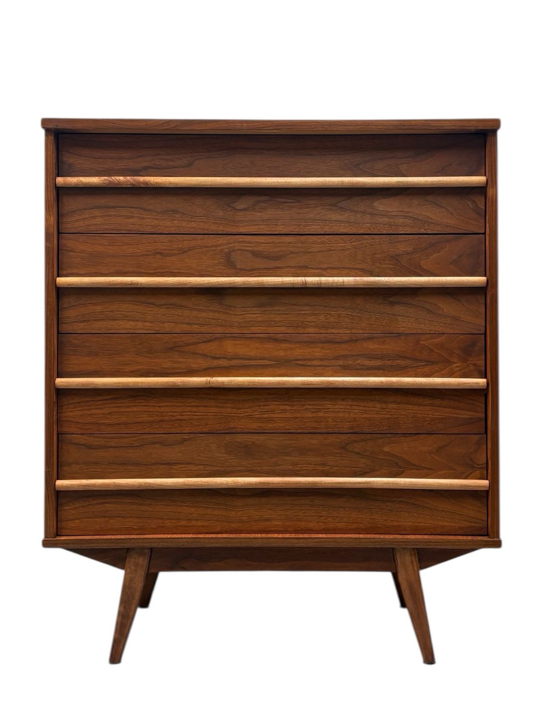 Mid Century Walnut and Cherry Tallboy Dresser