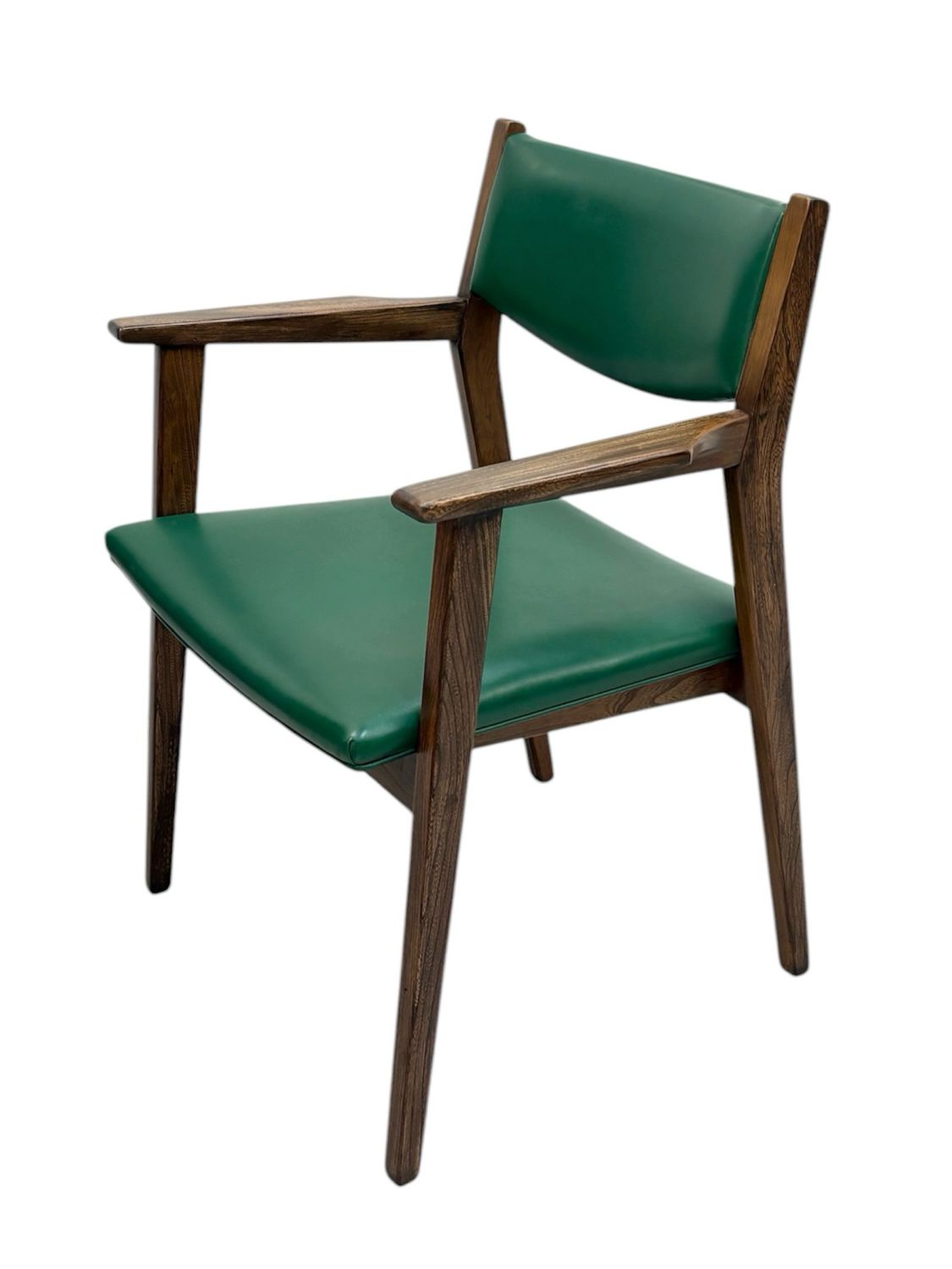 Mid Century Elm Wood Armchair with Green Pleather Upholstery