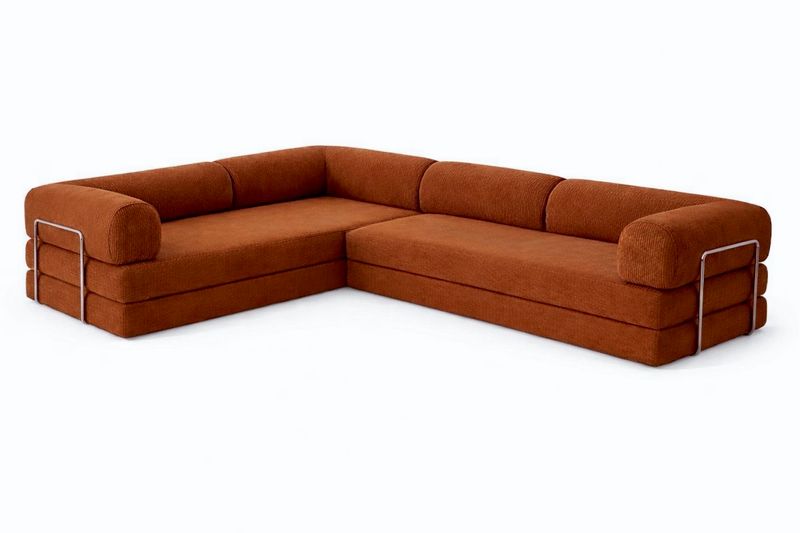 PUFF Corduroy Reversible Sectional Sleeper Sofa - Burnt Orange