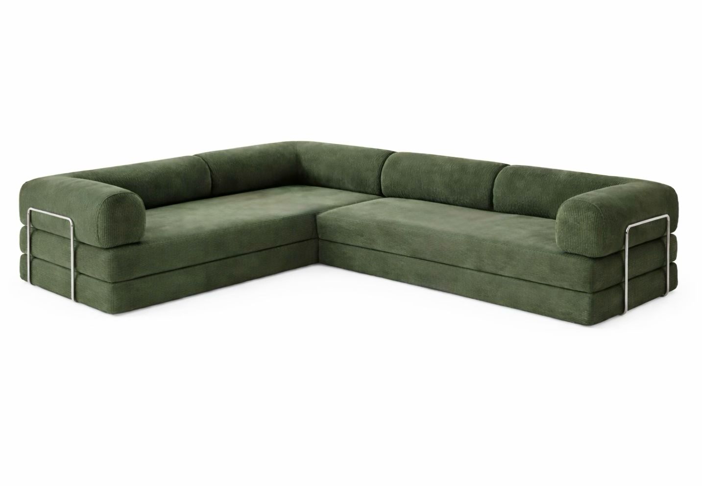 PUFF Corduroy Reversible Sectional Sleeper Sofa - Matcha Green