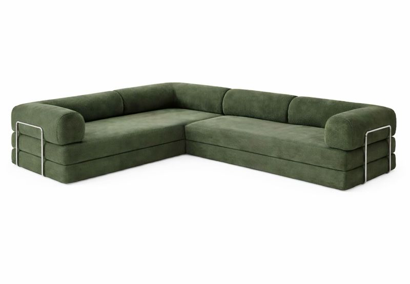 PUFF Corduroy Reversible Sectional Sleeper Sofa - Matcha Green