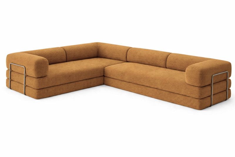 PUFF Corduroy Reversible Sectional Sleeper Sofa - Dark Mustard