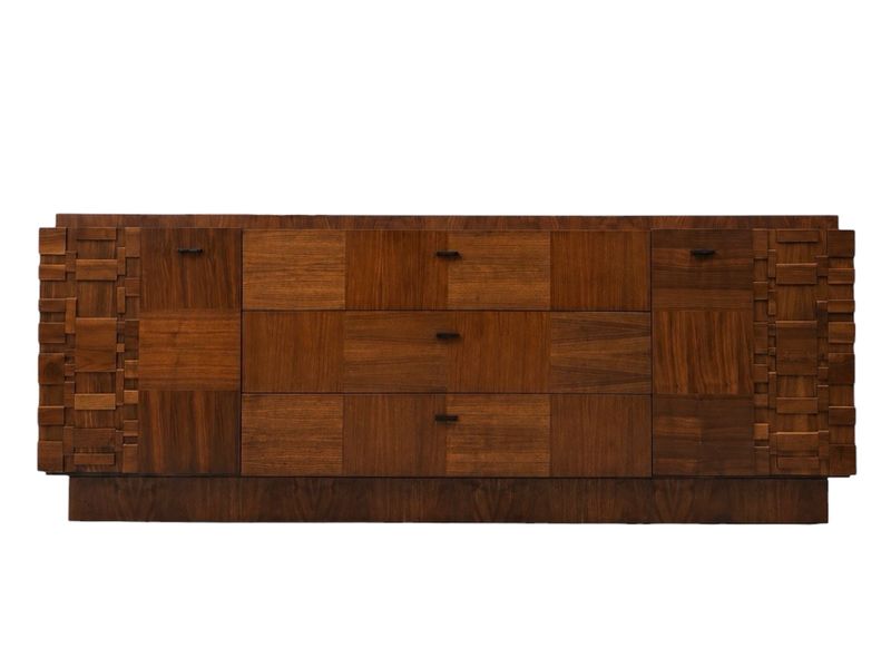 Mid Century Paul Evans Brutalist Style Walnut Lowboy Dresser