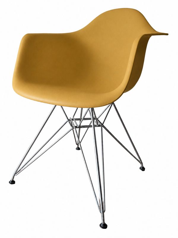 Vintage Eames Dar Plastic Moulded Armchair In Mustard Yellow Vintage Eames Dar Plastic Moulded Armchair In Mustard Yellow