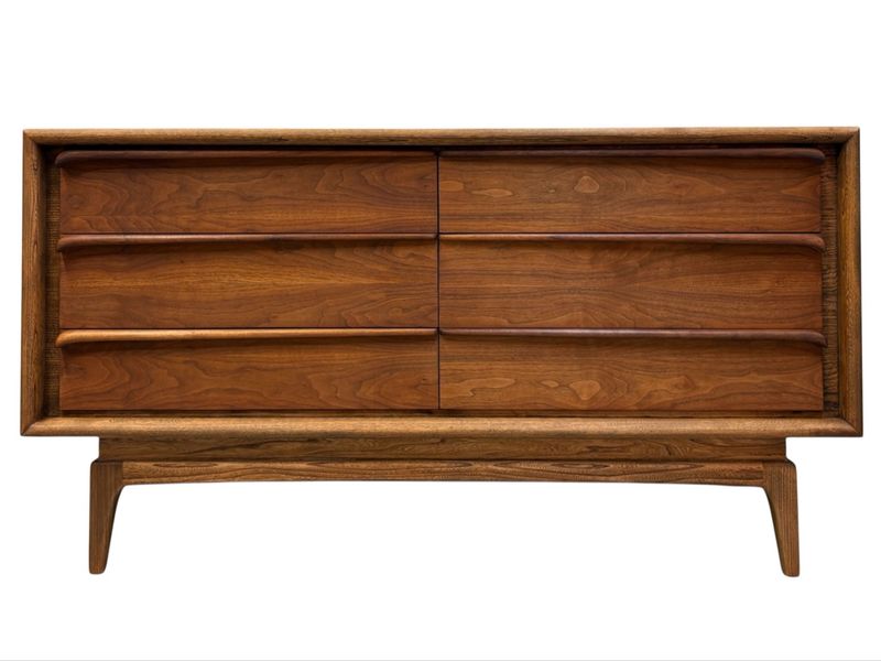 Atomic Mid Century Walnut and Elm Solid Wood Six Drawer Dresser