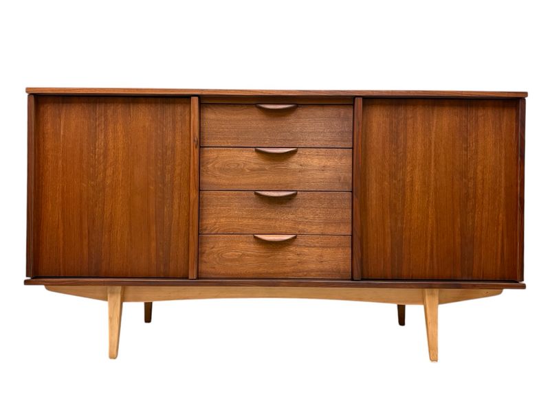 Mid Century Walnut Credenza with Four Drawers