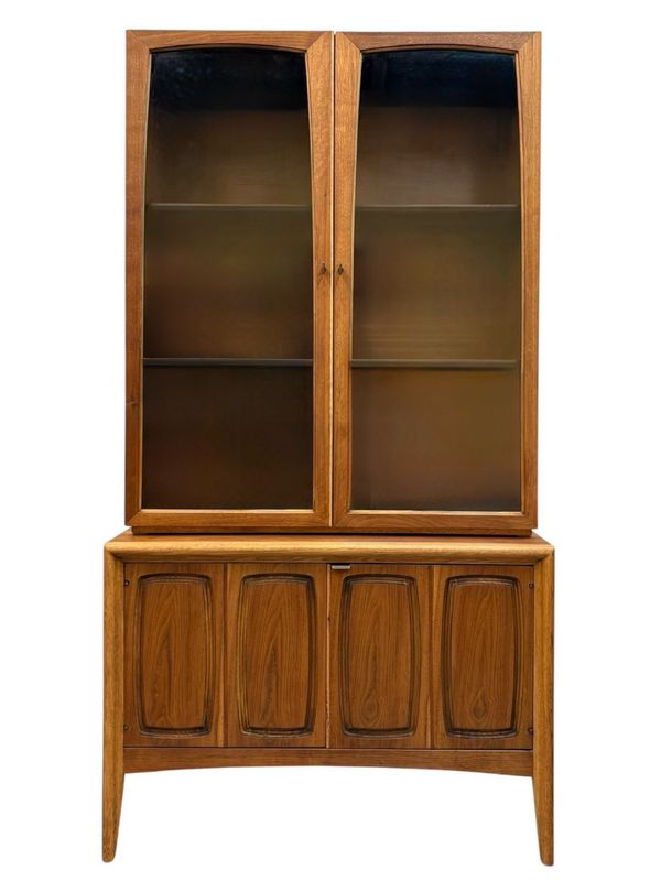 Mid Century Walnut "Emphasis" Two Piece China Cabinet by Broyhill