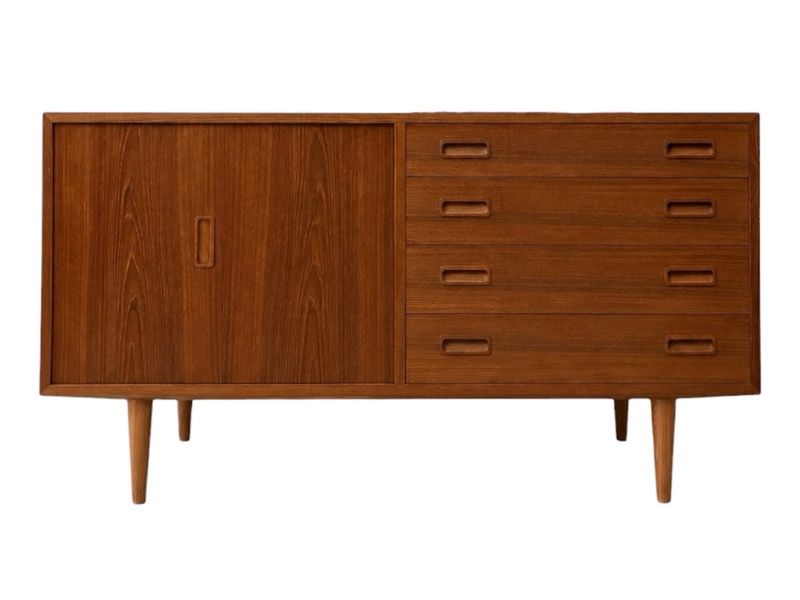 Mid Century Teak Credenza with Tambour Door by Poul Hundevad
