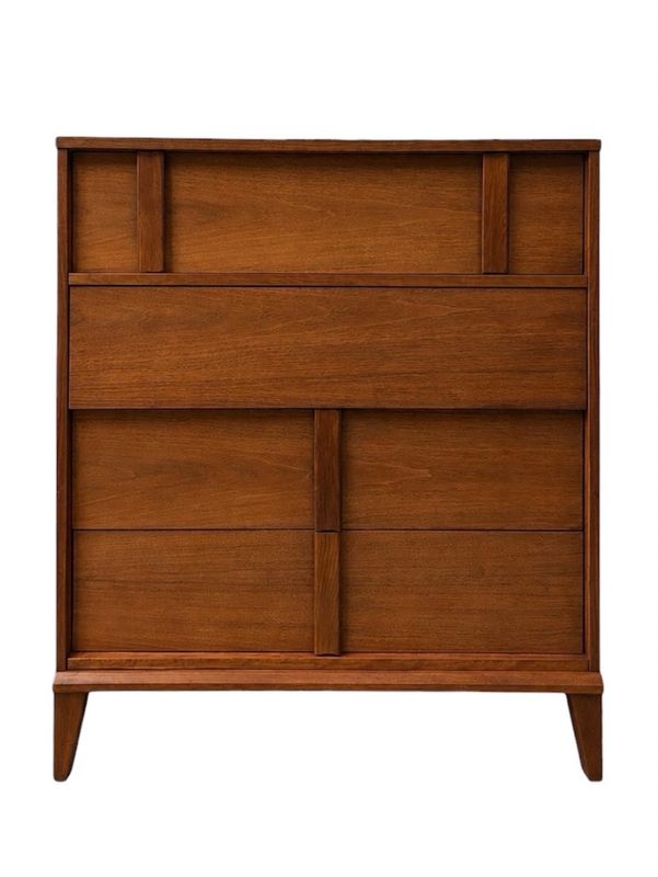 Mid Century Walnut Tallboy Dresser with Big Walnut Pulls