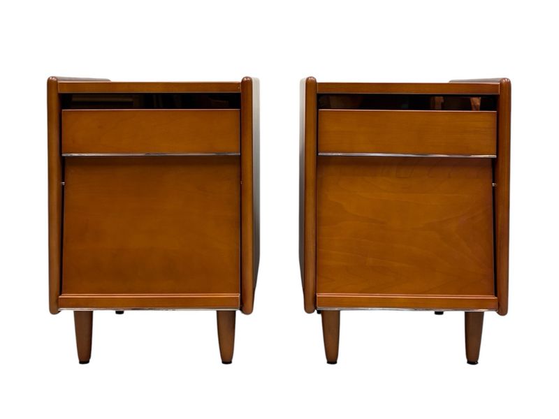 Pair of Mid Century Space Age Inspired Solid Wood Nightstands