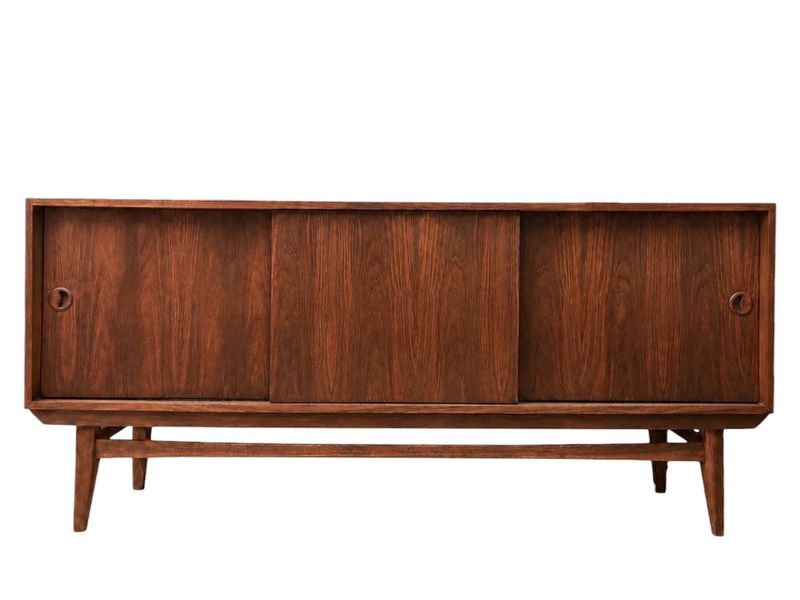 Mid Century Walnut Credenza with Three Sliding Doors