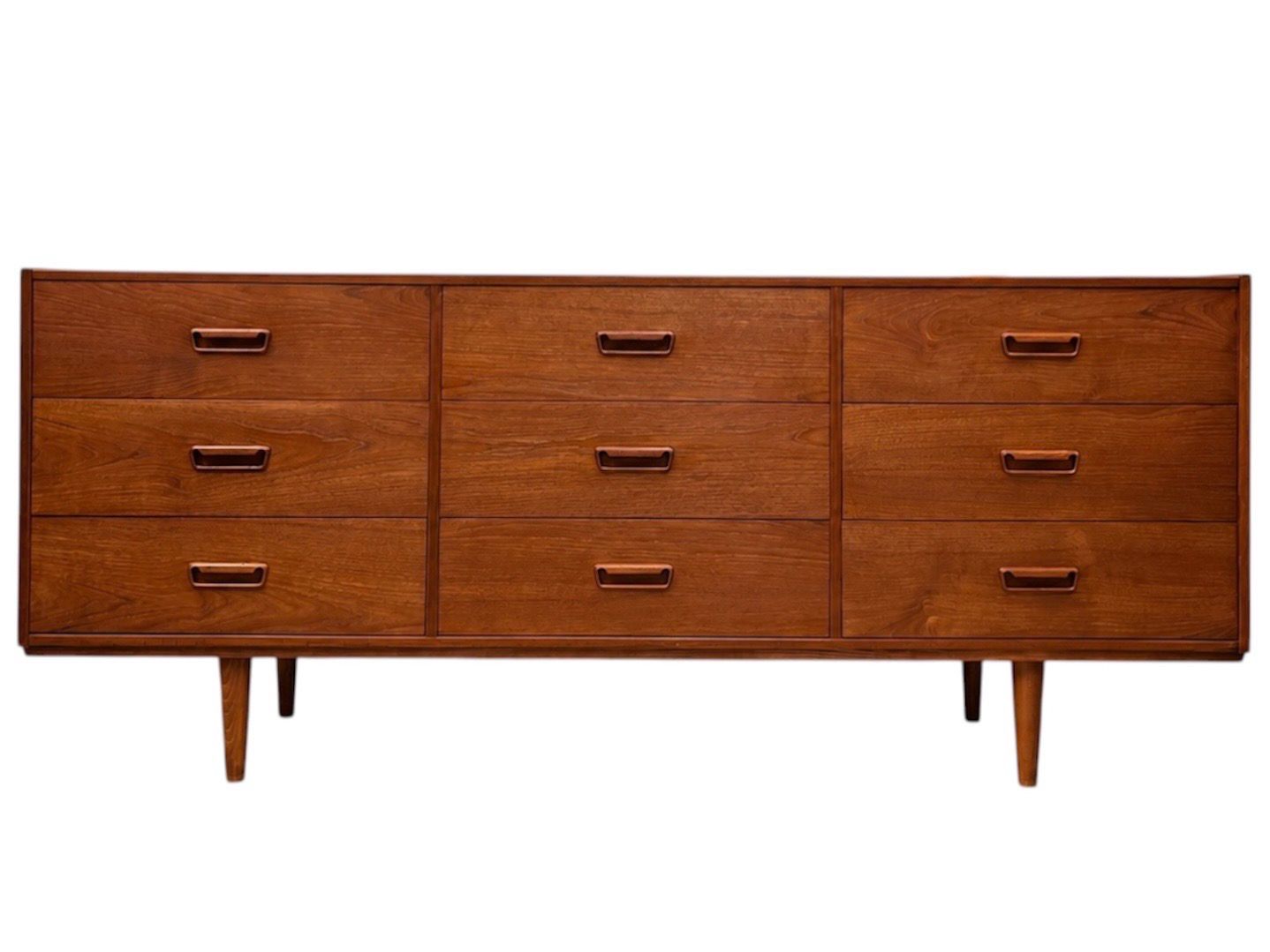 Mid Century Teak Nine Drawer Dresser by Skodborg Mobelfabrik