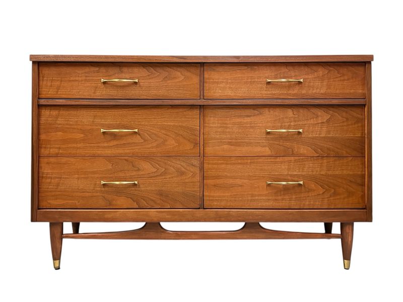 Mid Century Walnut Six Drawer Dresser by Bassett Furniture