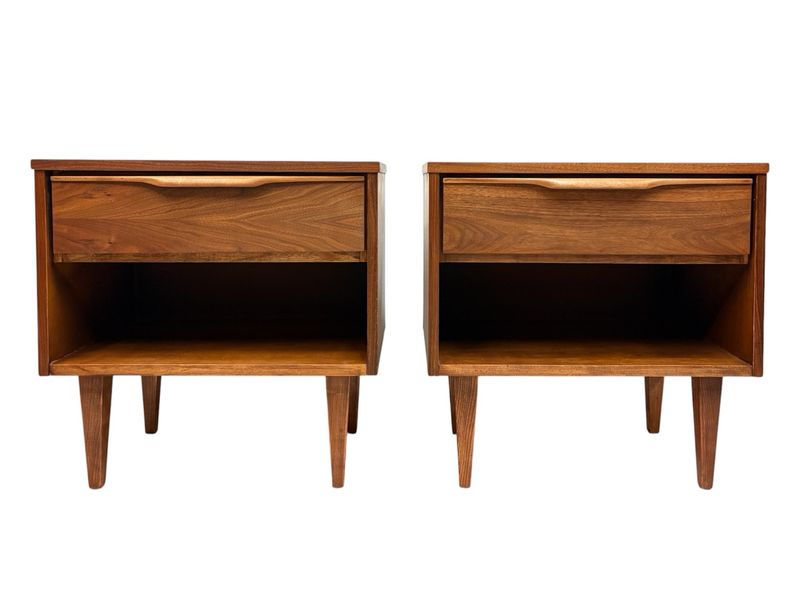 Pair of Mid Century Walnut Nightstands by Vic Art