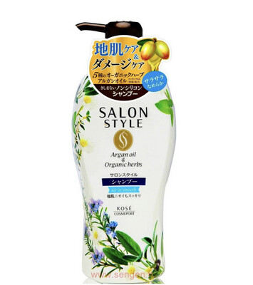 Шампунь для волос KOSE Salon Style Air in Smooth, разглаживающий, с органическими маслами, с ароматом цветов и трав, 500мл.