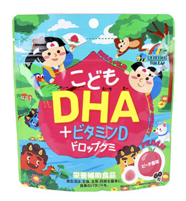 Японские детские жевательные омега-3 с витамином Д со вкусом персика Riken
