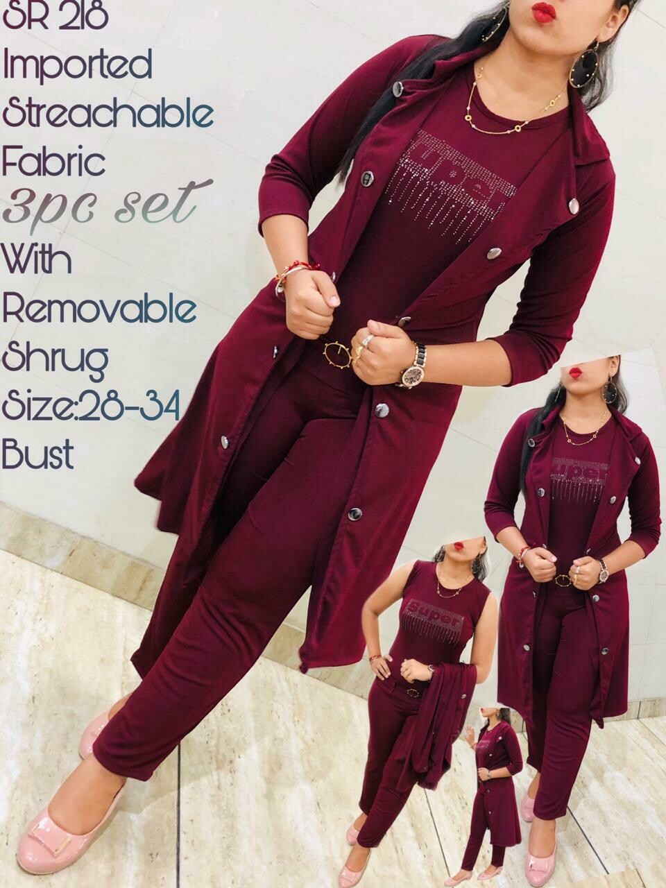 SR 218 Imported Stretchable Fabric 3pc Set