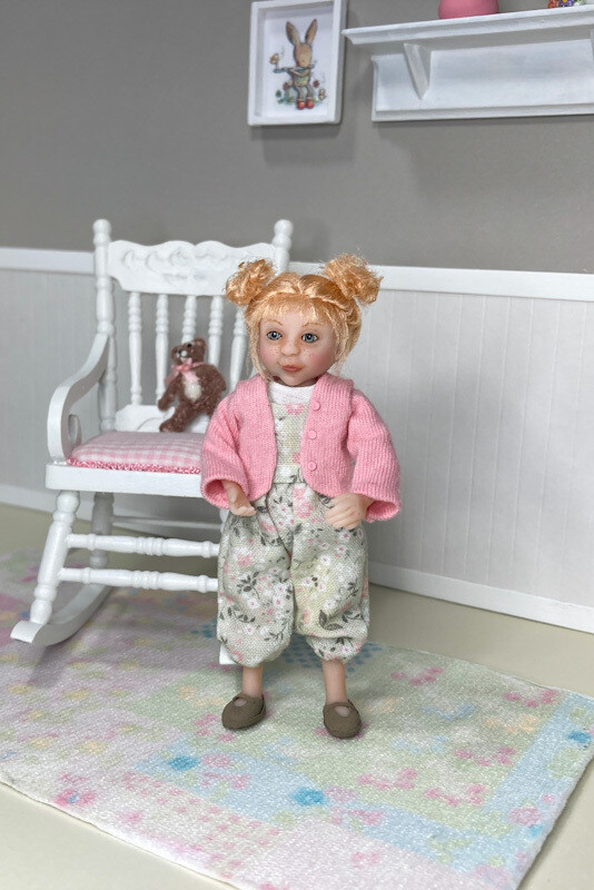1:12 Scale Little Girl Doll with Her Bear