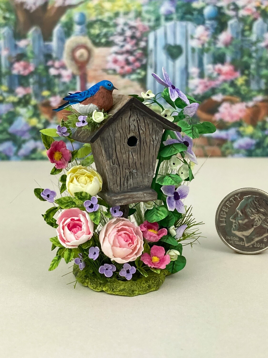 Floral Birdhouse With Bluebird