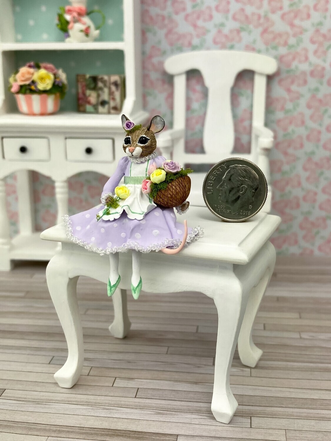 Mouse With Flower Basket Shelf Sitter Doll