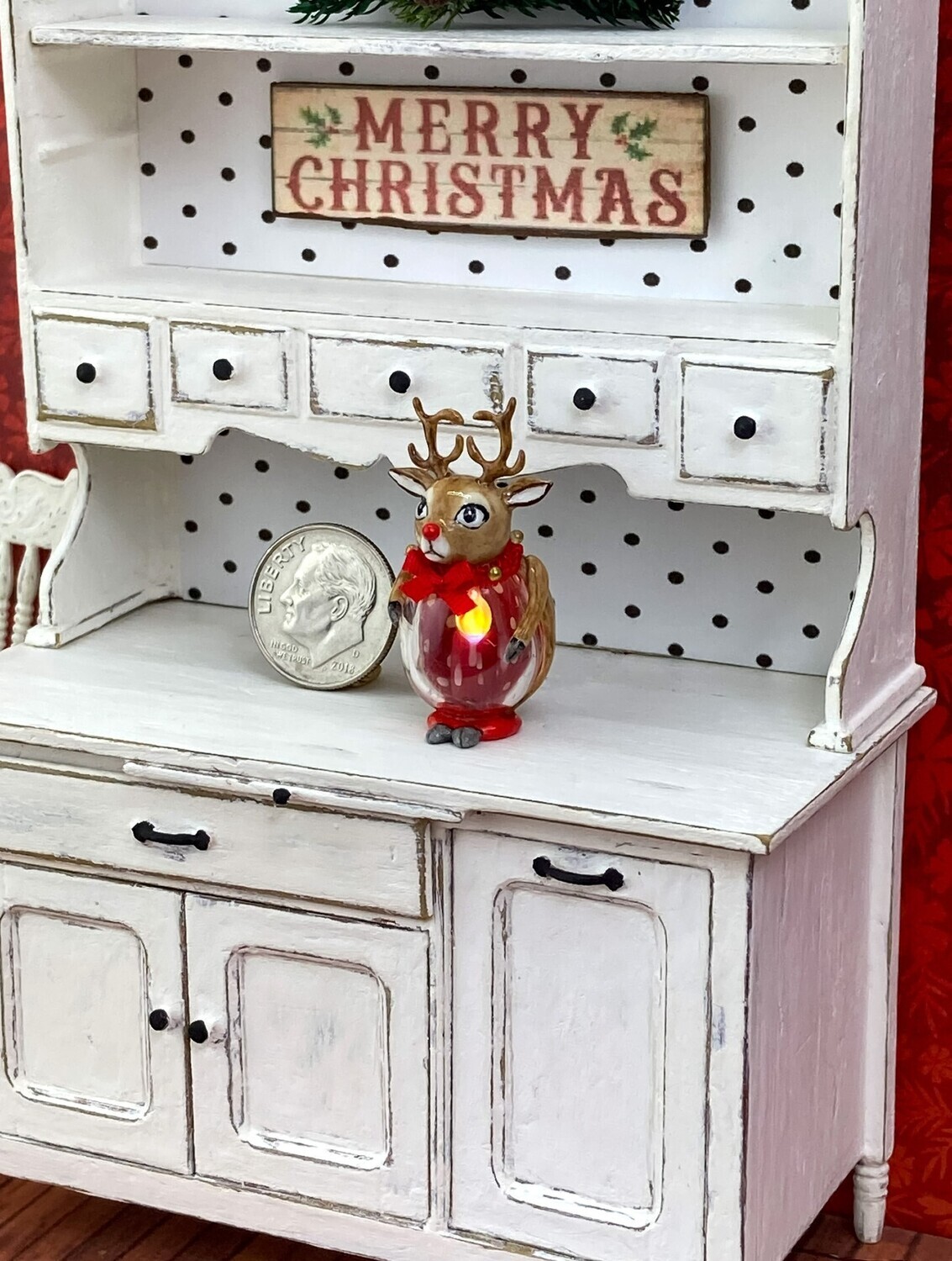 1:12 Scale Illuminated Red Nosed Reindeer Lantern