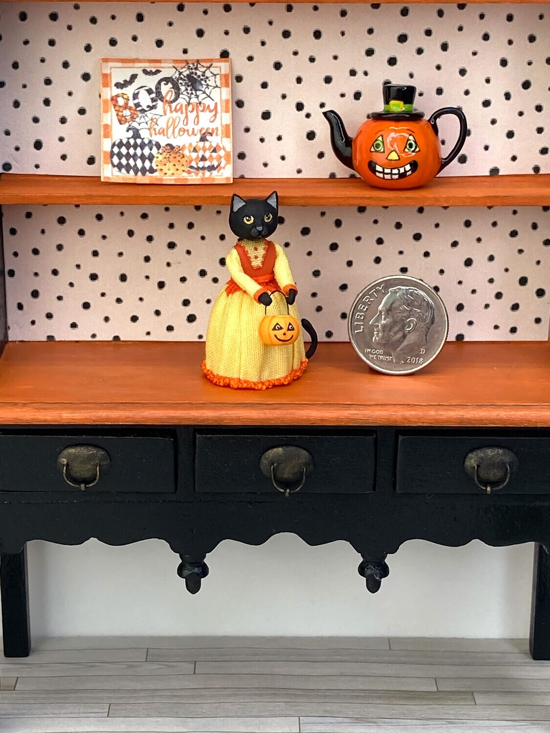 1:12 Scale Halloween Black Cat Doll