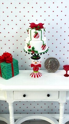 1:12 Scale Christmas Cake On Pedestal Stand