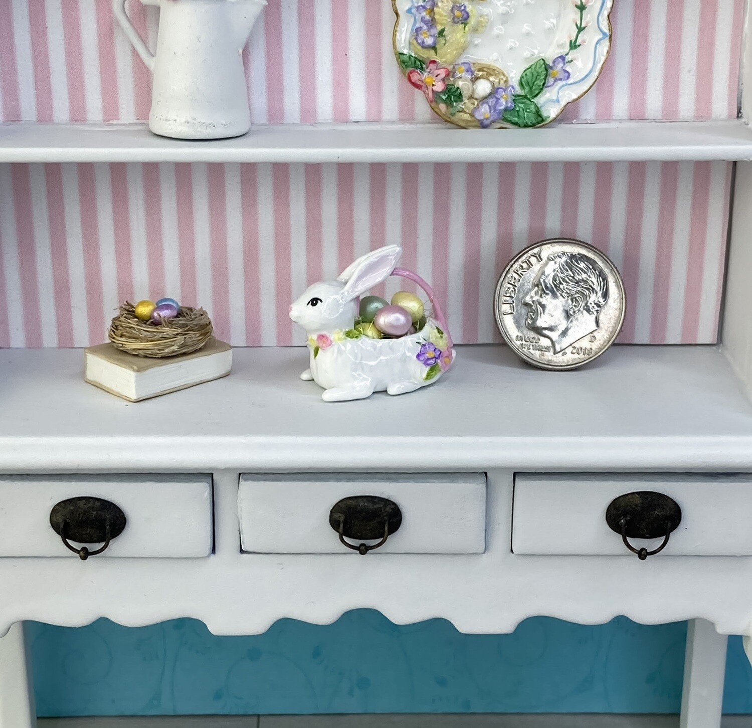 1:12 Scale Floral Easter Bunny With Eggs