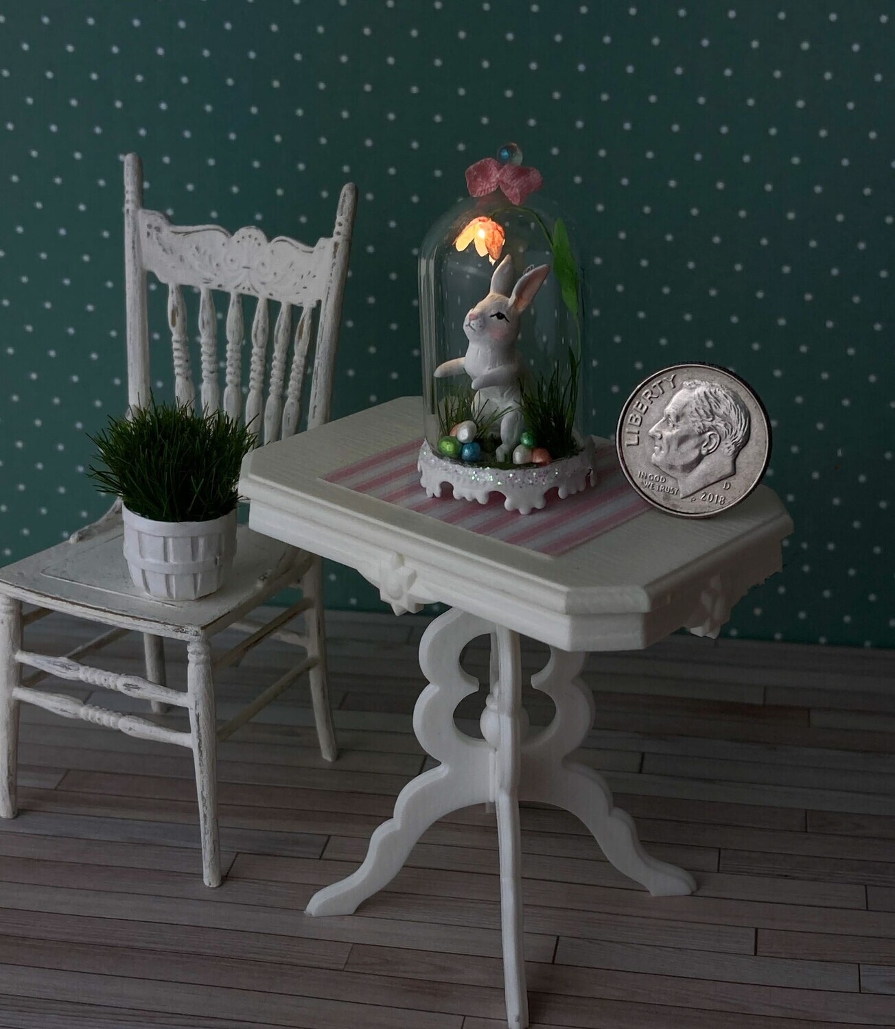 1:12 Scale Illuminated Easter Bunny Glass Dome/Cloche