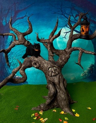 1:12 Scale Illuminated Spooky Halloween Tree With Lantern And Cat