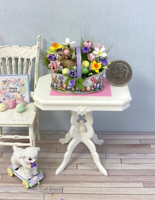 1:12 Scale Floral Easter Basket With Bunny