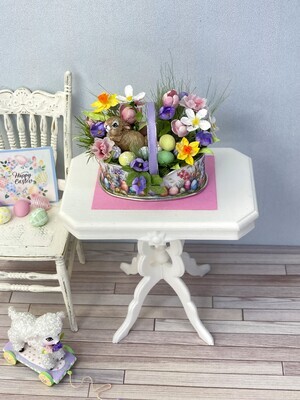 1:12 Scale Floral Easter Basket With Bunny